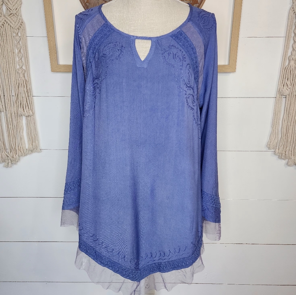Dusty Blue Peasant Top from Indigo Thread Co. Size L